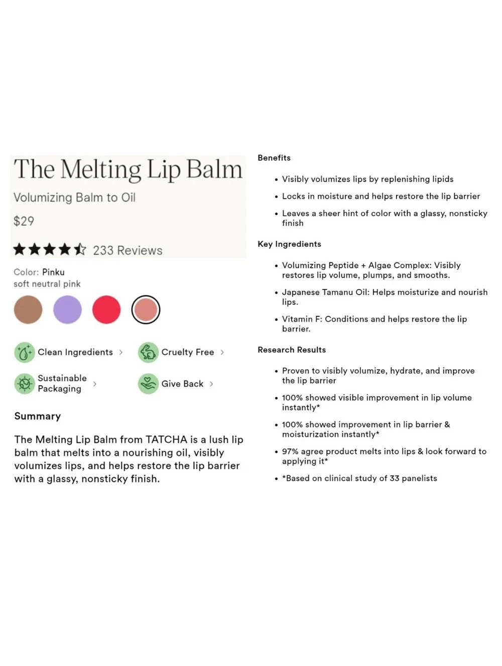 🎉2•$20/3•$28🎉 TATCHA The Melting Lip Balm Mini in Pinku